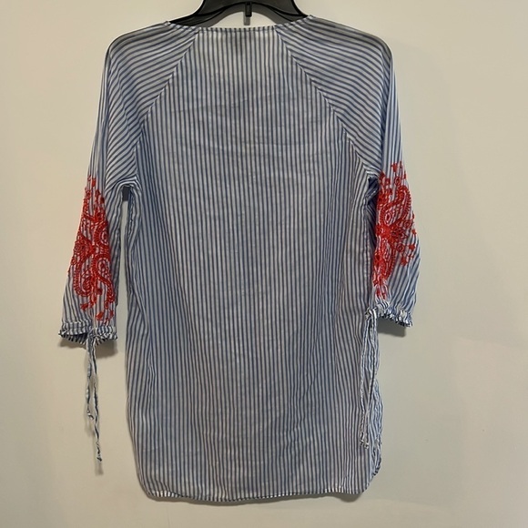J Crew Striped Nautical Floral Embroidered 3/4
Sleeve Tunic Blouse Top Dress - Picture 9 of 11